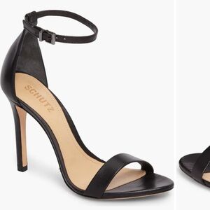 SCHUTZ Cadey Lee Black Leather Ankle-Strap Stiletto Sandal 8.5